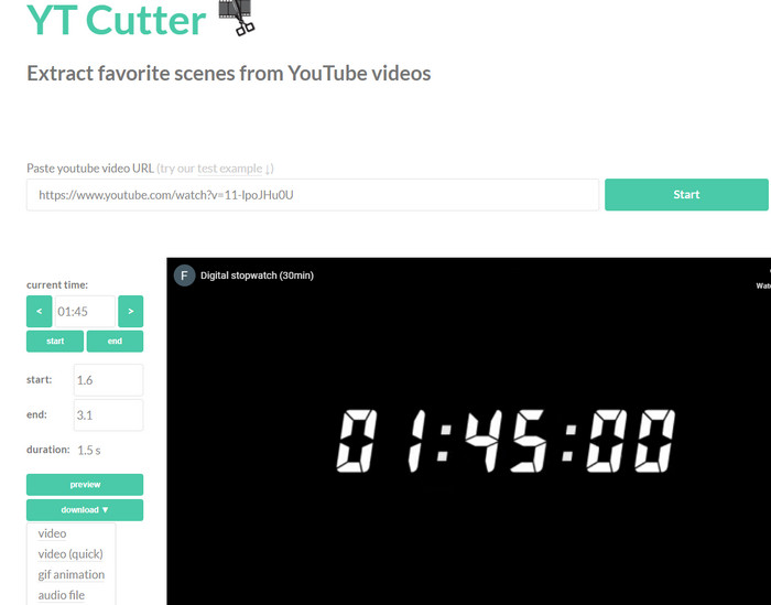 Cut and download part of YouTube video with YT Cutter