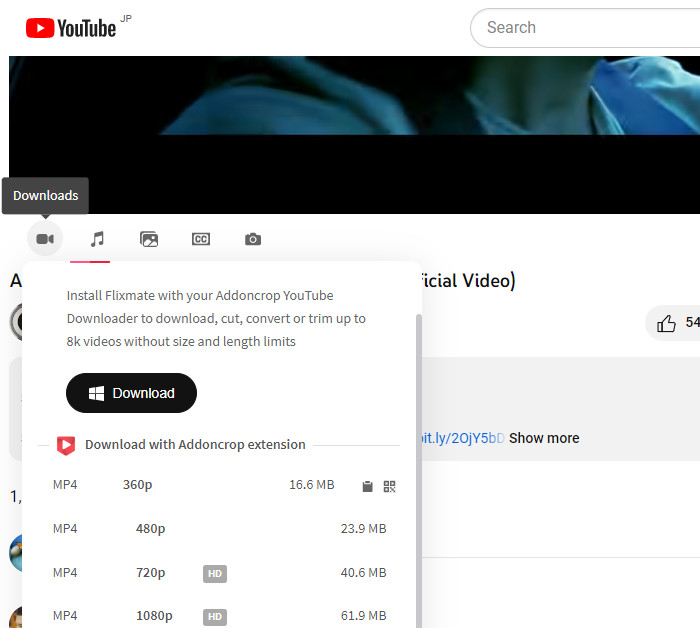 Download YouTube video with Addoncrop YouTube Video Downloader Chrome extension