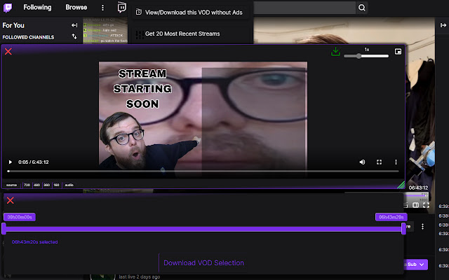 Twitch VOD Downloader extension
